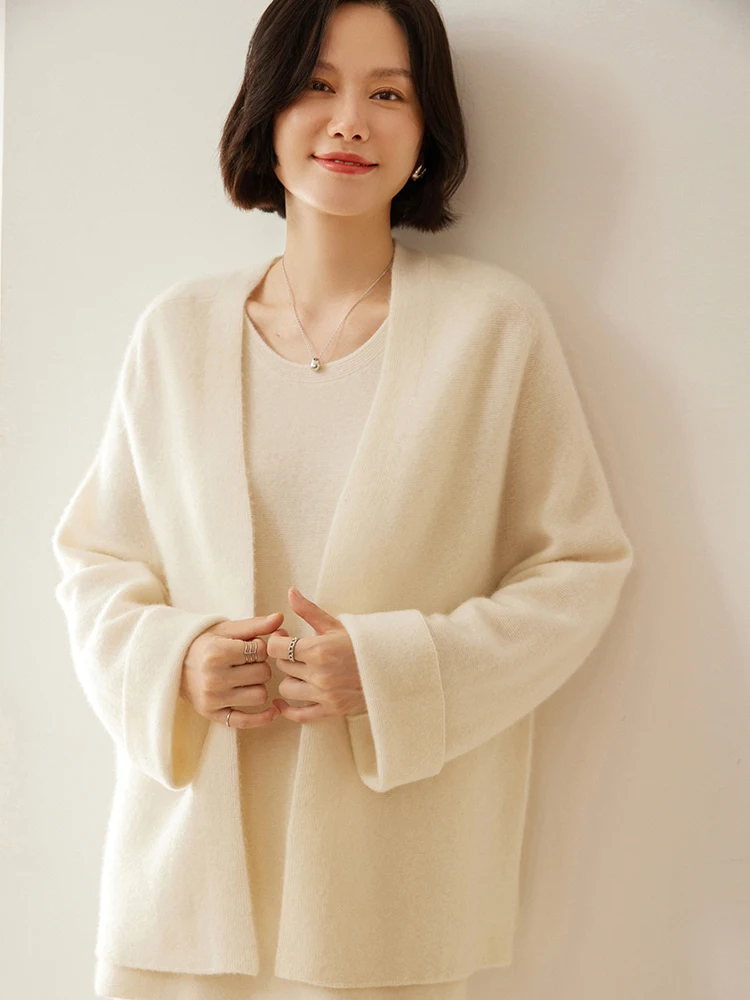 High Quality 100% Cashmere Cardigan Sweater Autumn Winter Women's Casual Loose Open Stitch Clothing Soft Warm Fashion New Tops