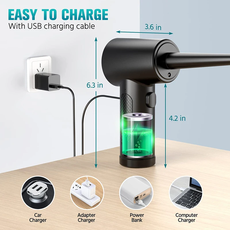 Plumero de aire comprimido eléctrico recargable por USB inalámbrico, máquina limpiadora de aire comprimido para computadora