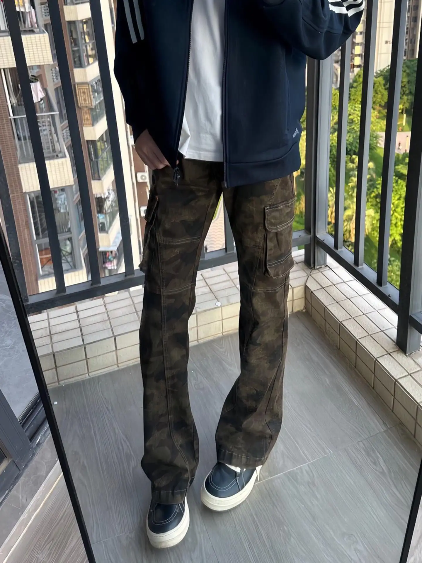 

Slim Fit Camouflage Denim Jeans Men's High Rise Straight Leg Knife Workwear Trousers Elastic Casual Pants