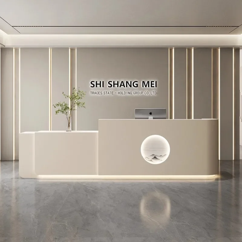 #  Nordic Cream Style Reception Desk Modern Luxury Clothing Store Company Front Desk Beauty Salon Hotel Office Furniture