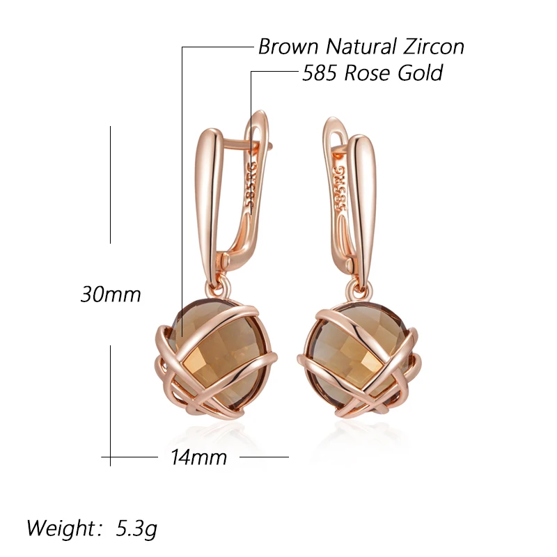 Kinel-pendientes colgantes de circonita Natural para mujer, color marrón claro, lujo, Color oro rosa 585, Metal brillante, joyería étnica fina diaria