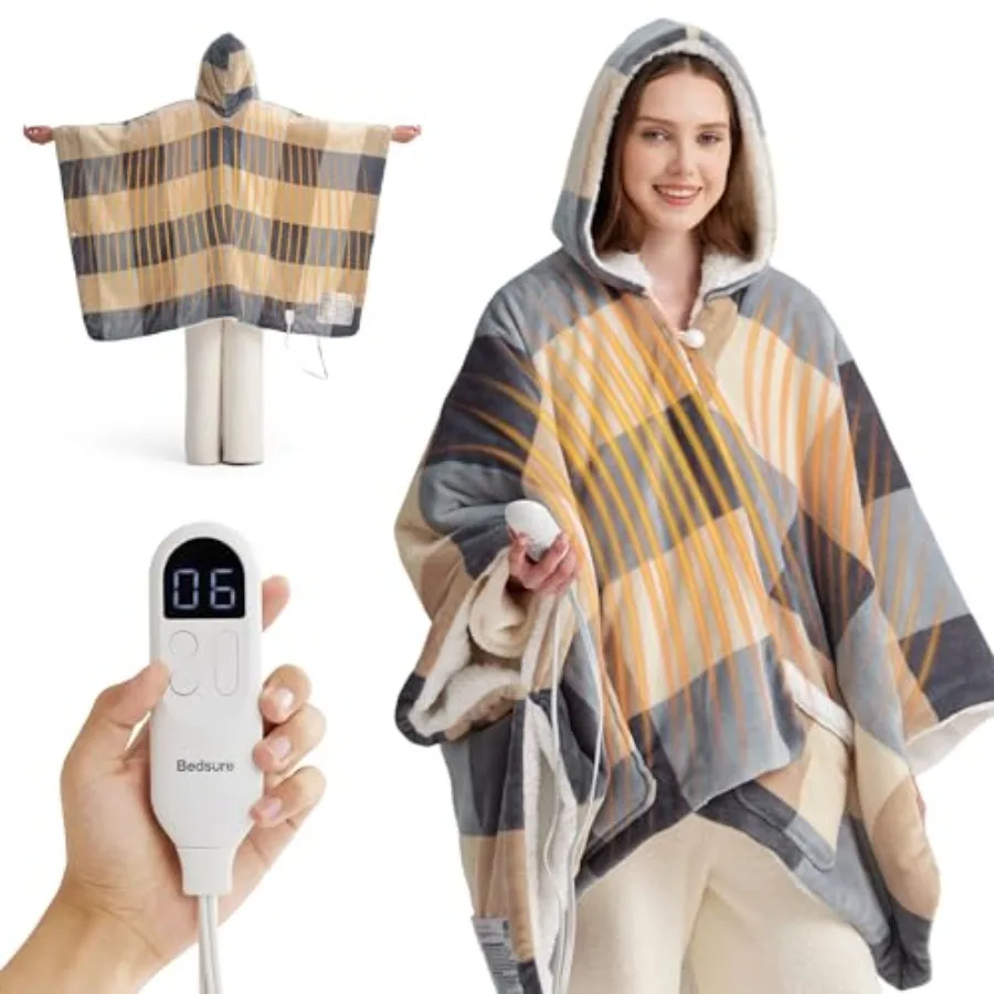 

Heated Blanket Wearable Shawl - Electric Wrap Poncho Blanket Hoodie Adult as Winter Gifts for Mom Women Girlfriend Warm Sherpa