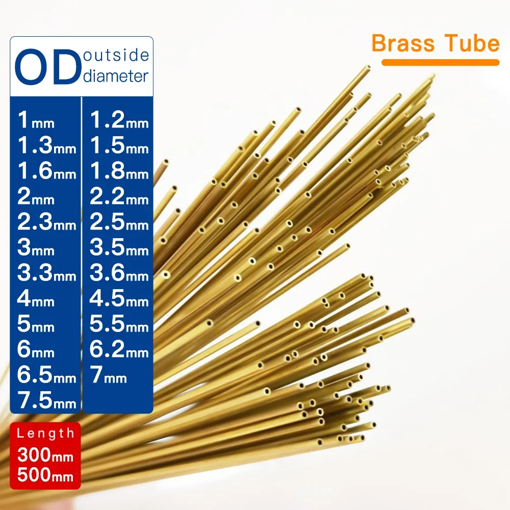 Brass Tube OD1-7.5mm Length300 500mm Round Brass Alloy Pipe Straight Small Outer Diameter Finish Draw Precise Thickness 0.2-3