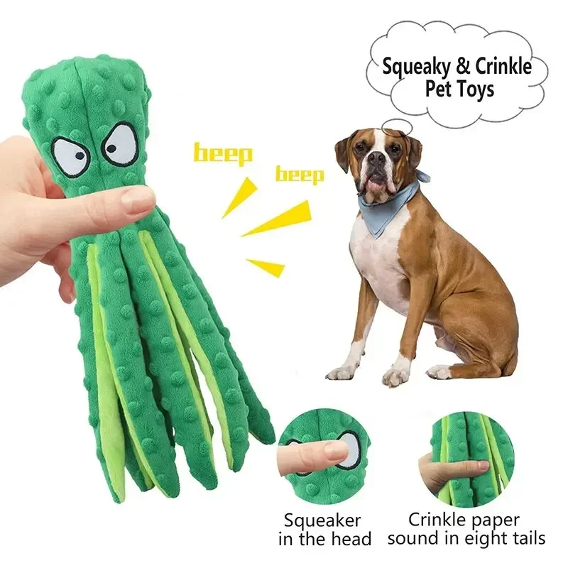 Plush Dog Toys Octopus Squeaky Teething Soft Durable Interactive  Chew Toys For Puppies