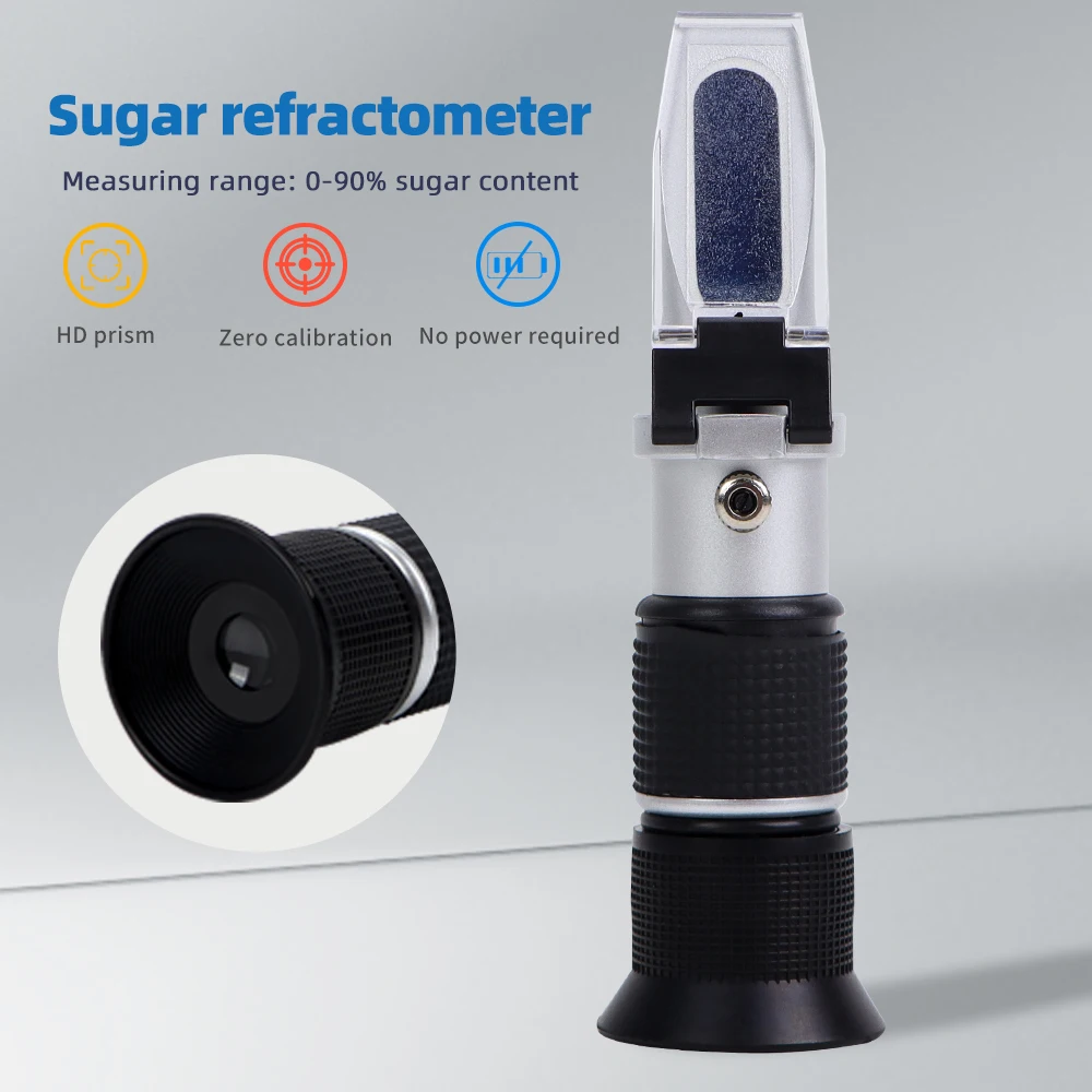 Handheld 0-90% Sugar Refractometer Brix Refratometro for Fruit Juice Liquids Sugar Content ATC Measurement Tool with Retail Box