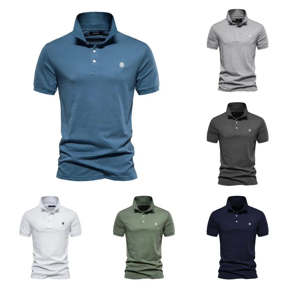 Men Short Sleeve Business T Shirt Cotton Embroidery Polo Shirt Man Turn-Down Formal Shirt Top Casual Social Shirts Male Clothing