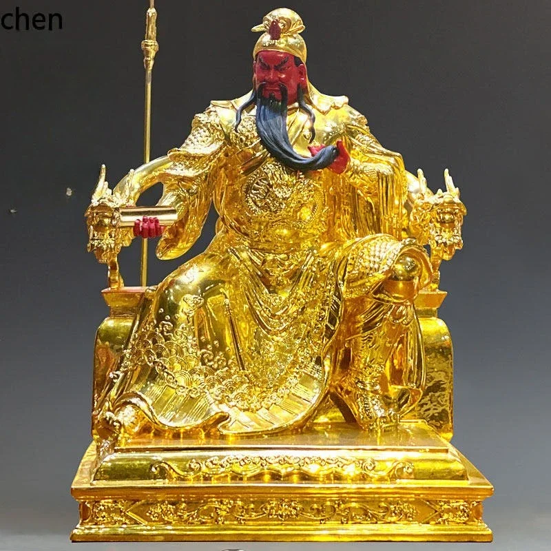 

gilt pure copper guan gong statue for worship, reading guan gong statue, literary and martial guan gong statue