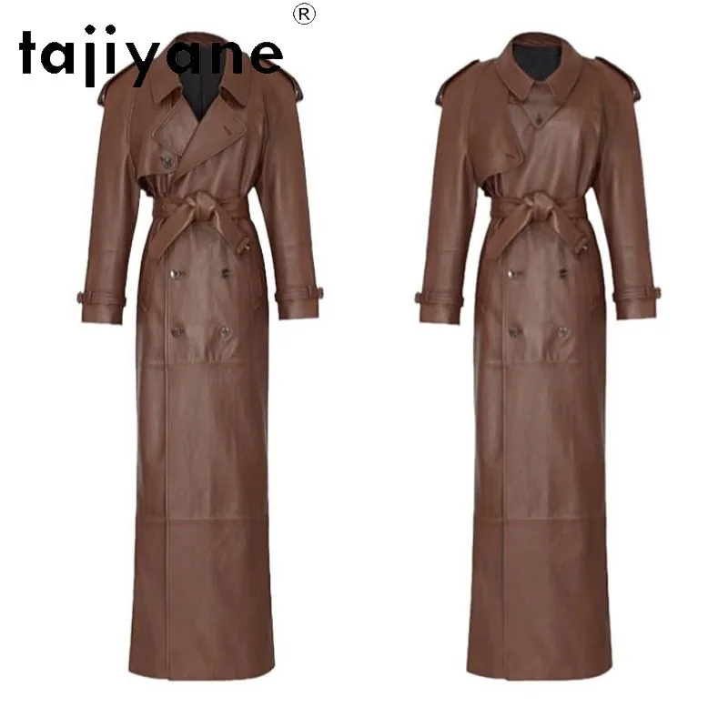 TAJIYANE Genuine Leather Jacket Women Sheepskin Belted Slim Fit Jackets Long Leather Trench Coat Length 145cm Outerwear Jaqueta