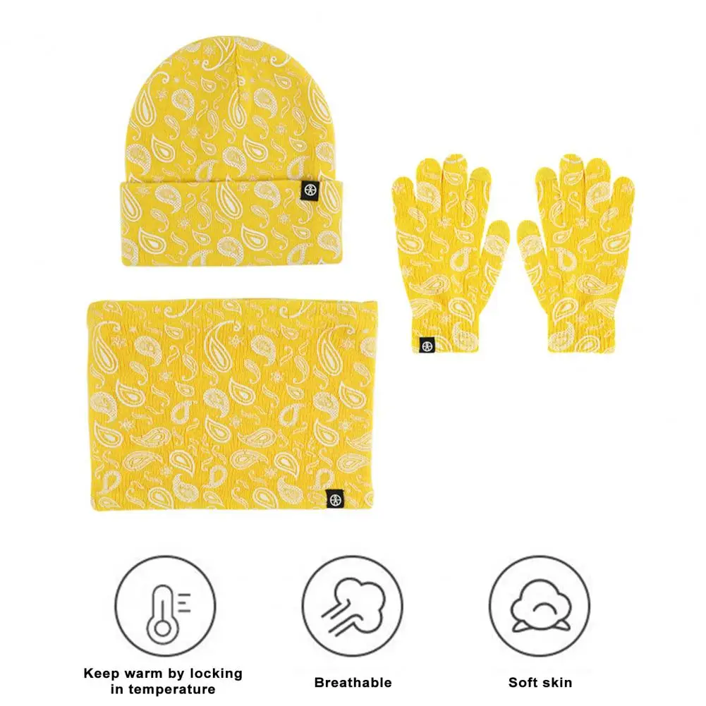 

Solid Color Scarf Set Neck Scarf Set Ultra-thick Windproof Winter Beanie Hat Scarf Gloves Set Soft Knitted Outdoor Print Neck