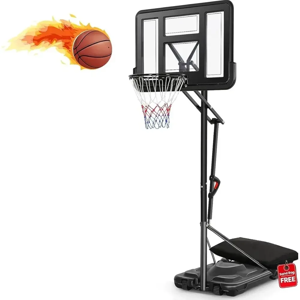 

Portable Outdoor Basketball Hoop with 4.9-10ft Adjustable Height, 48 Shatterproof Backboard for Teens, Youth, and Adults