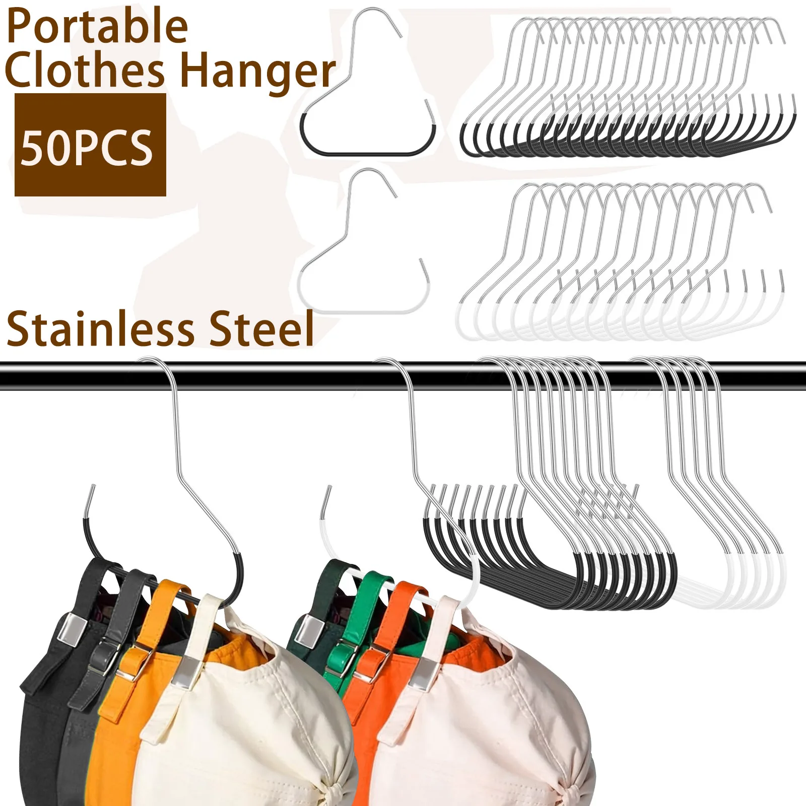 

50Pcs Stainless Steel Portable Clothes hanger Hat Organizer for Baseball Caps Closet Scarf Belt Bag Storage Hook Space Saving