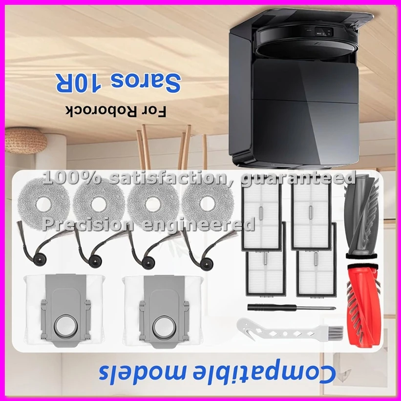 18 Pcs Replacement Part for Saros 10R Robot Vacuum,Main Brush,Side Brushes,HEPA Filters,Mop Pads, Dust Bags-AD23
