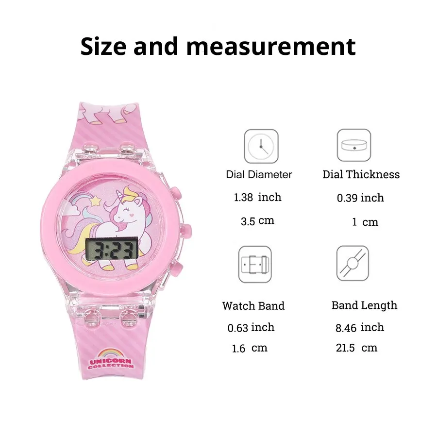Flash Light Unicorn Children Watches with Bracelet Box Sports Girls Gift Digital LED Watch Women Ladies Toys