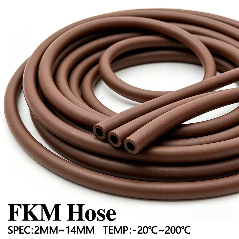 OD 4-18mm Brown Fluorine Rubber Hose FKM Pipe Diesel Oil Hose Higth Acid And Alkali Resistance Oil Resistance FKM Rubber Tubing