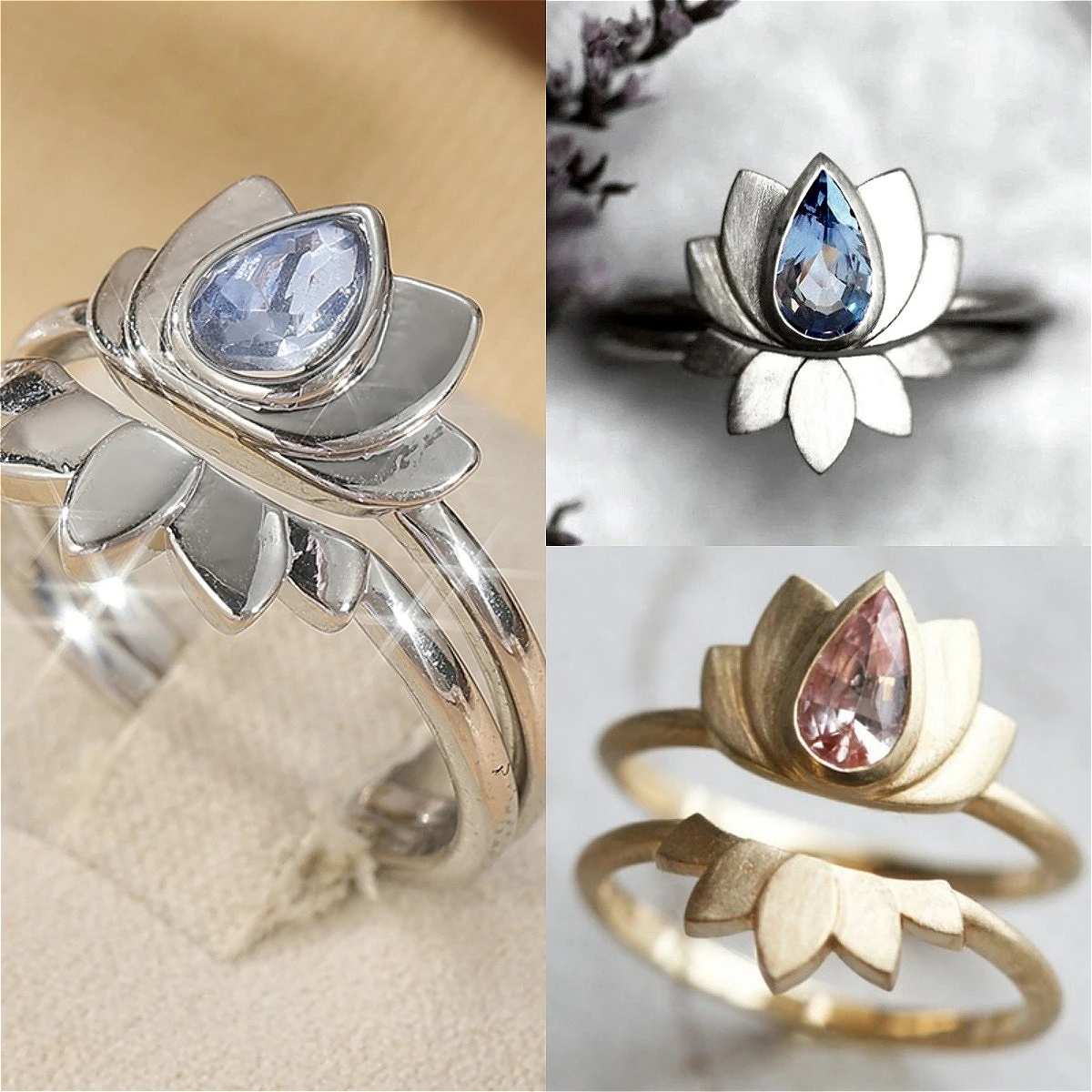 2 Stück handgeschnitzter, lotusförmiger, synthetischer Zirkonia-Ring, exquisiter kreativer Ring für Frauen, eleganter, modischer Festival-Bankett-Schmuck, Geschenk