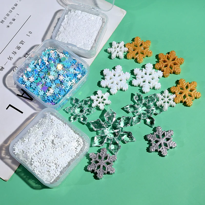 

Best Sparkling Snowflake Resin Accessory diy Crystal Drop Glue material Pack Christmas Snowflake cream shell material