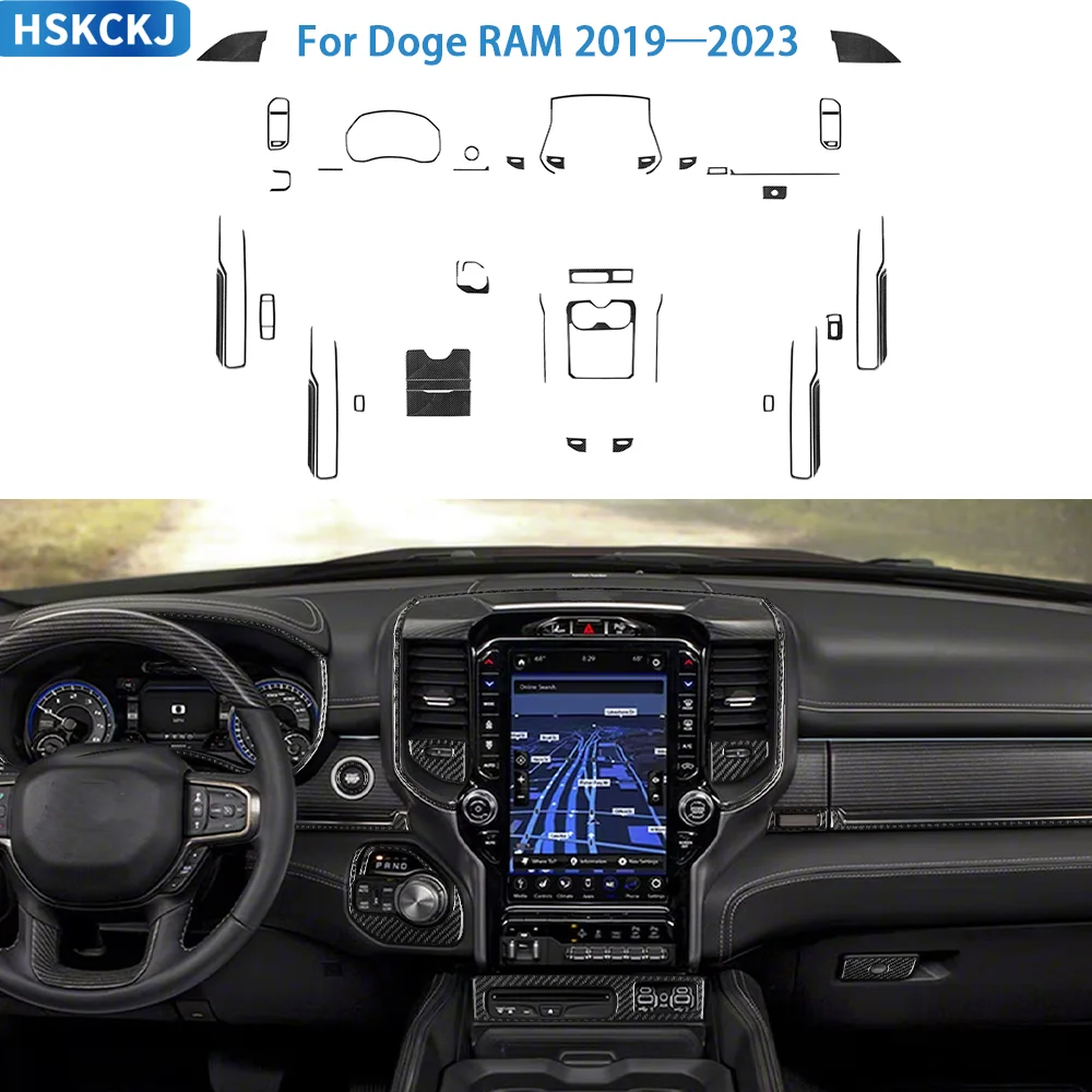 

Для Dodge Ram 2019-2023 автомобильные аксессуары комплект интерьера из углеродного волокна фара рулевое колесо подъемная накладка наклейка модификация