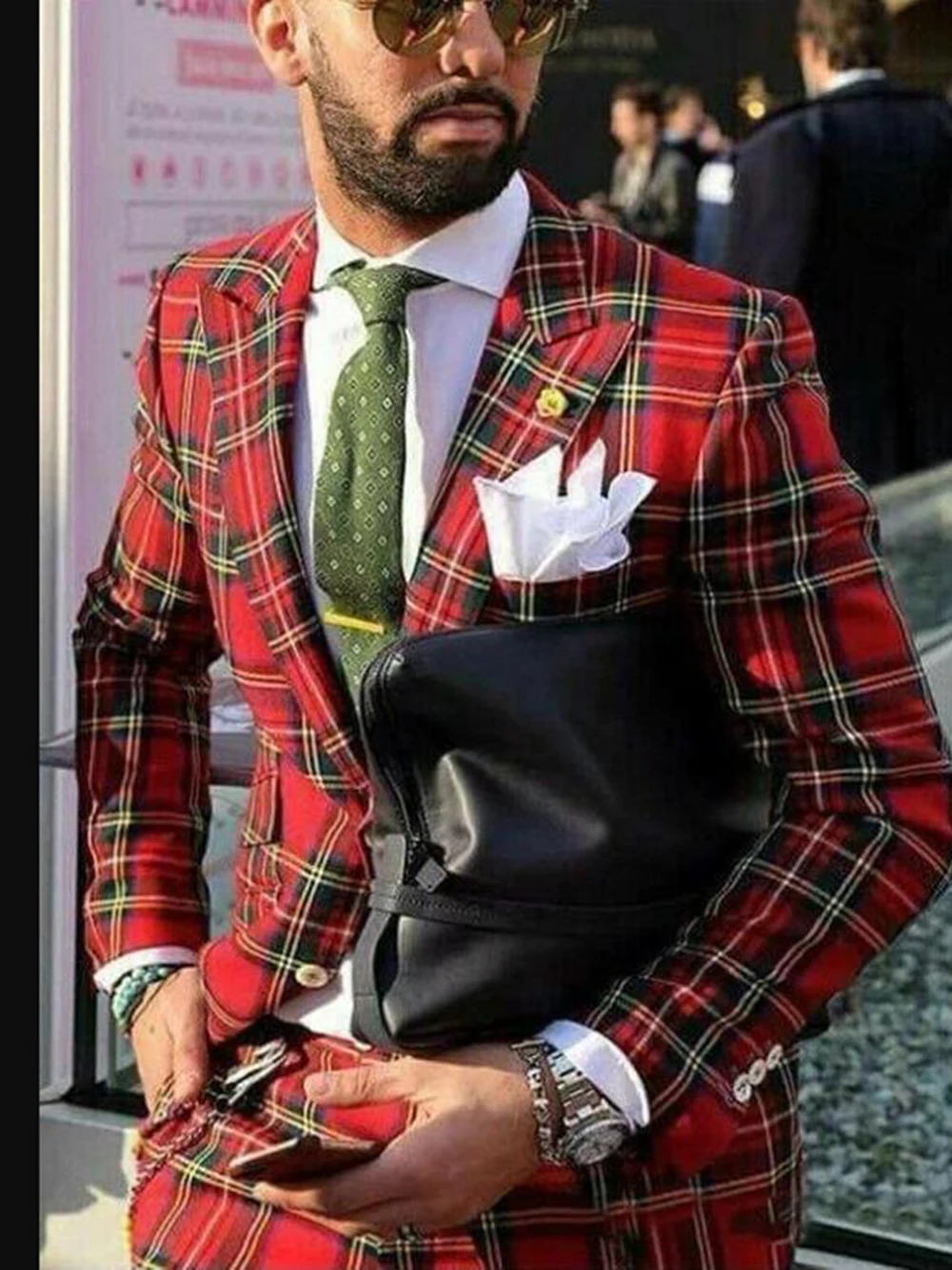 Classic Scotland Men's Suits 2 Pieces Red Plaid Check Slim Fit Blazer Pants Customized Groom Formal Party Tuxedos Man Outfits