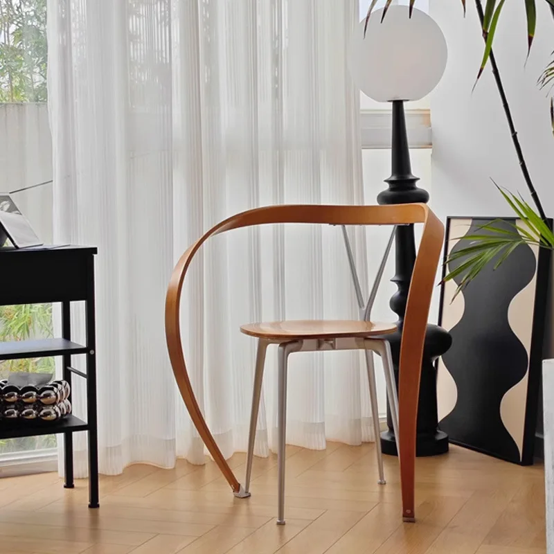 Villa Home Dining Table and Chair Lapel Chair Single Creative Stainless Steel Armchair