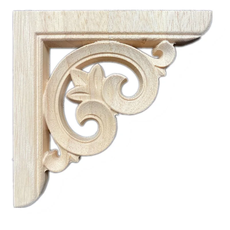 4PCS 6-12cm Wood Carved Corner Onlay Applique Unpainted Frame Cupboard Cabinet Decal for Home Furniture Decor Craft