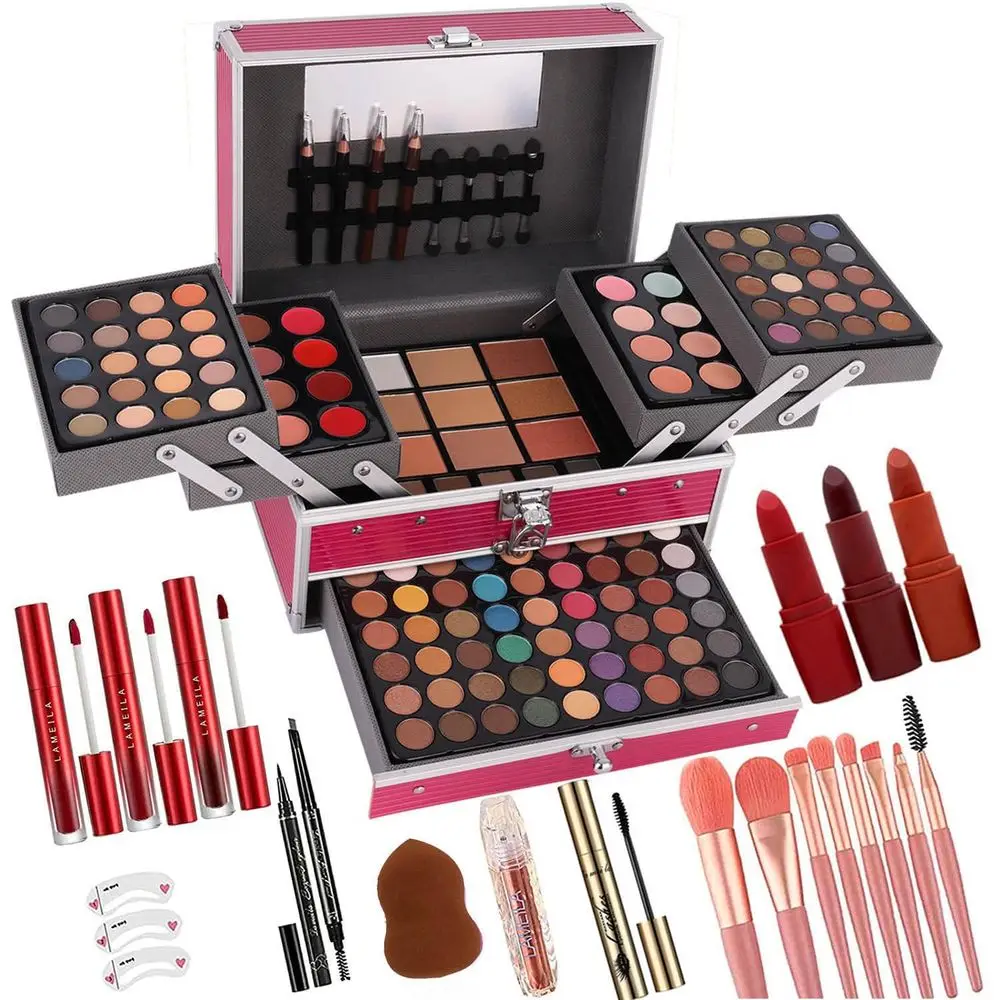 Color All In One Make-upset voor vrouwen en meisjes, professionele complete set inclusief oogschaduw, lippenstift, concealer, lipgloss, eyeliner, ma