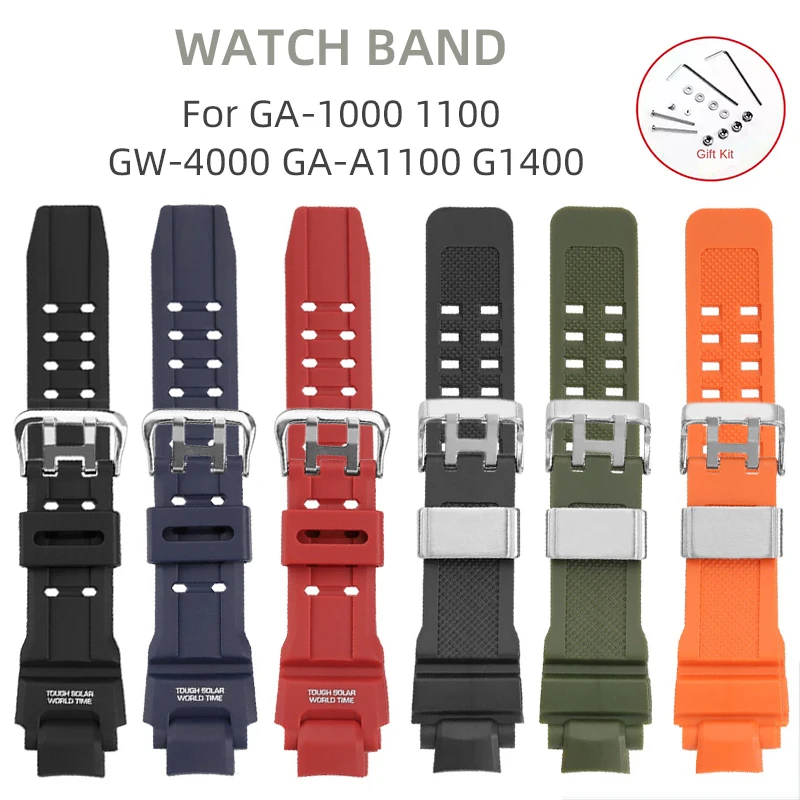 Watch Accessories For Casio GA-1000 1100 GW-4000 Bracelet GA-A1100 G1400 Resin Strap Men Sport Waterproof Rubber Replace PU Band