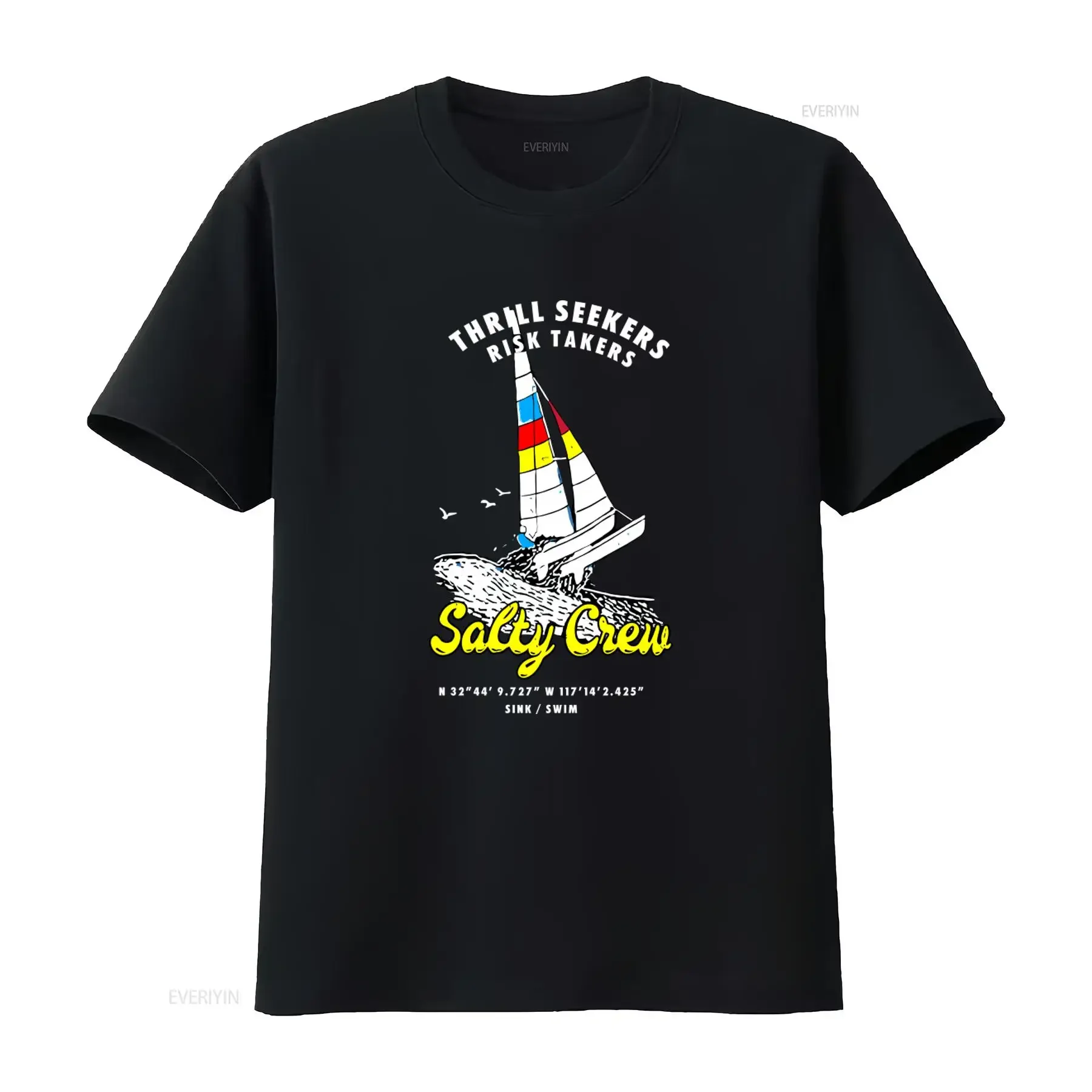 New Salty Crew Wildcat Men's Blue T Shirt Large Code LL121 Thrill Seekers Risk Takers Sail Boat Design vintage Washed