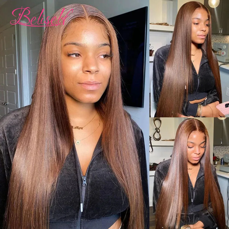 Chocolate Brown Lace Front Wig Straight Human Hair 13x4/13x6 HD Transparent Lace Front Human Hair Wigs 30inch Lace Front Wig