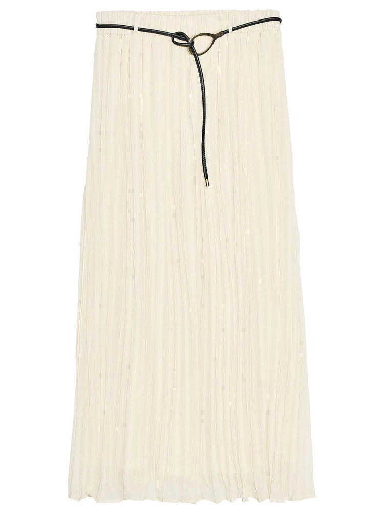 ZAPRHA 2025 New Waist Belted Casual Long Midi Skirt Slimming High Waist Pleated Loose Fit Summer Faion Ladies Pure Color