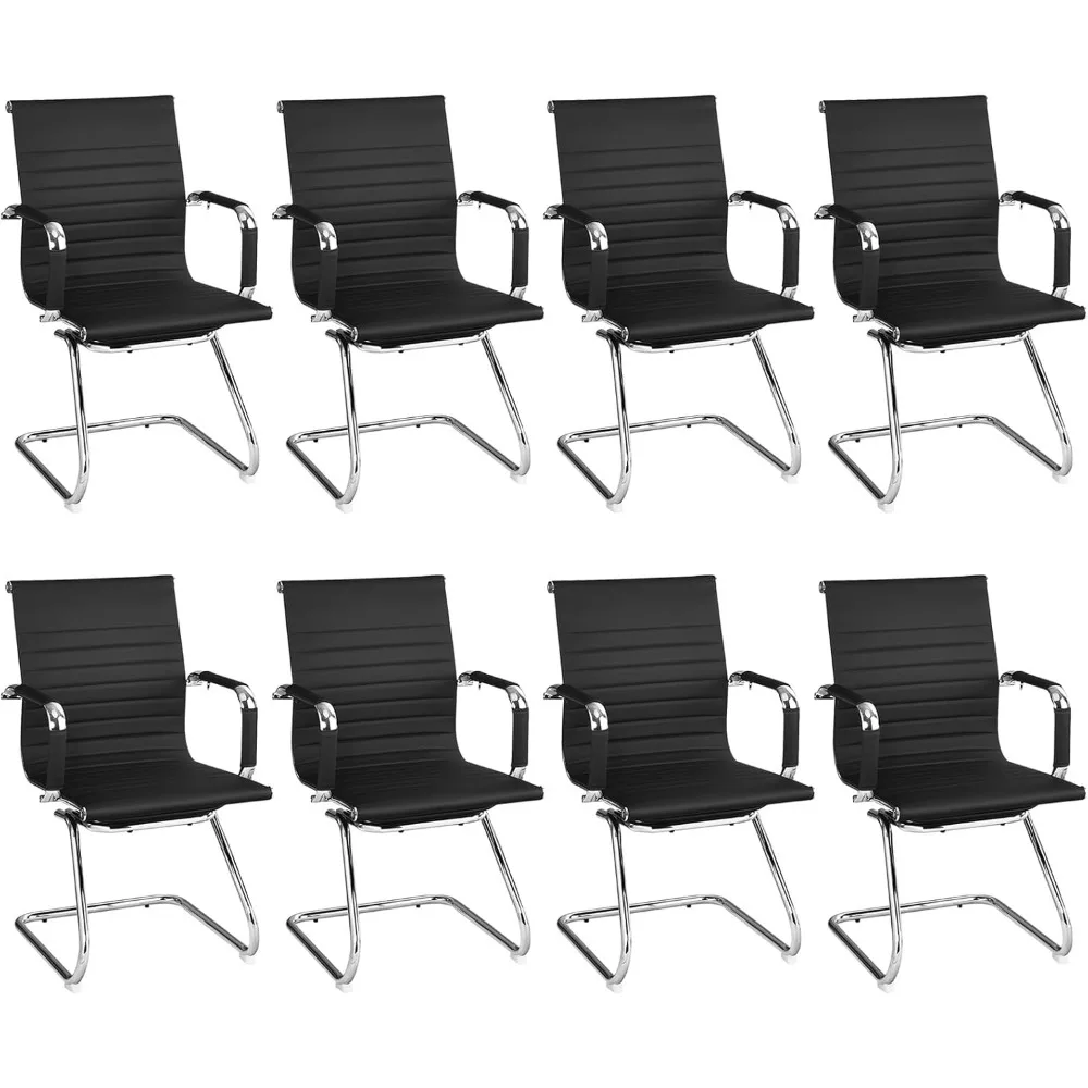 Office Guest Chair Set of 8, Heavy Duty Reception Chairs Conference Room Chairs with Protective Arm Sleeves & Sled Base, Modern