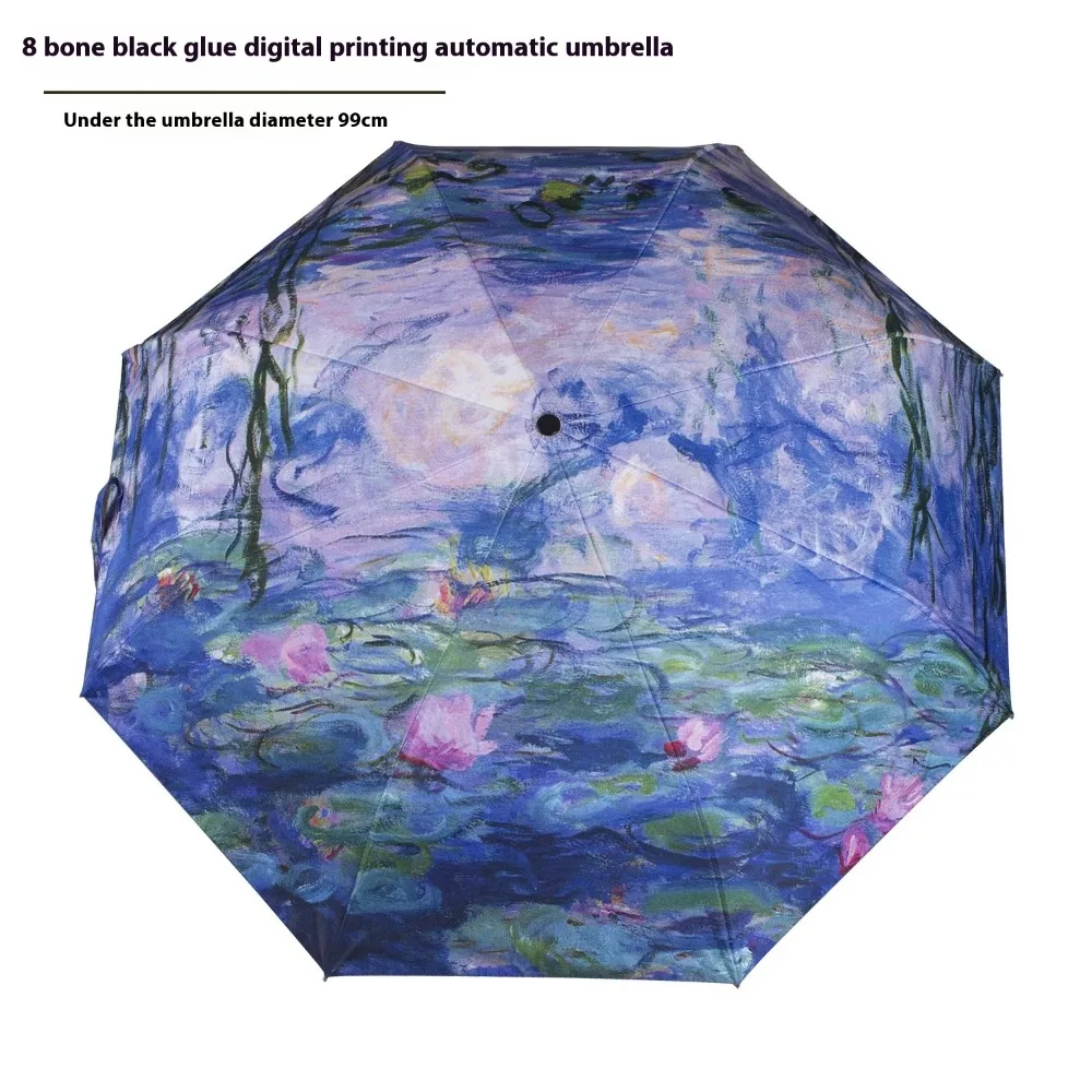 Van Gogh Oil Painting Automatic Umbrella Small Fresh Vinyl Umbrella Fashionable Portable Travel Parasol Small Portable Umbrella