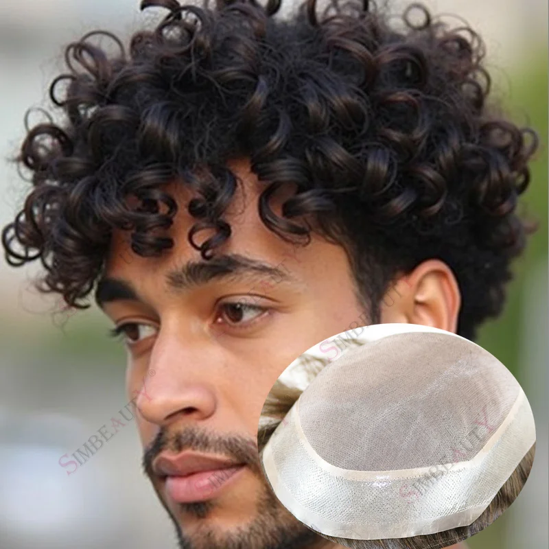 

18mm Afro Black Man's Wigs Undetectable Mono PU Base Toupee 100% Human Hair Kinky Curly Men's Wigs Natural Hairline Hairpieces