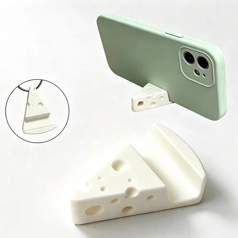 Cute 3D Printed Cheese Shaped Phone Holder Mini Portable Triangle Cheese Mobile Stand Kawaii Desktop Accessory
