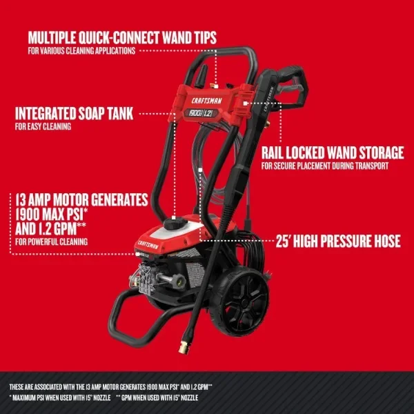 Craftsman Electric Pressure Washer, Cold Water, 1900 -PSI, 1.2-GPM, Corded (CMEPW1900)