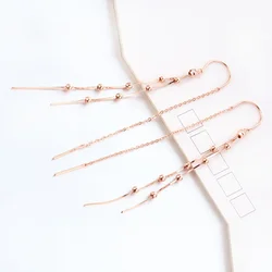 Plated 14K Rose Gold 585 Purple Gold Beaded Earrings for Women Fashion Tassels Long Snake Bone Bead Chain Earings Jewelry