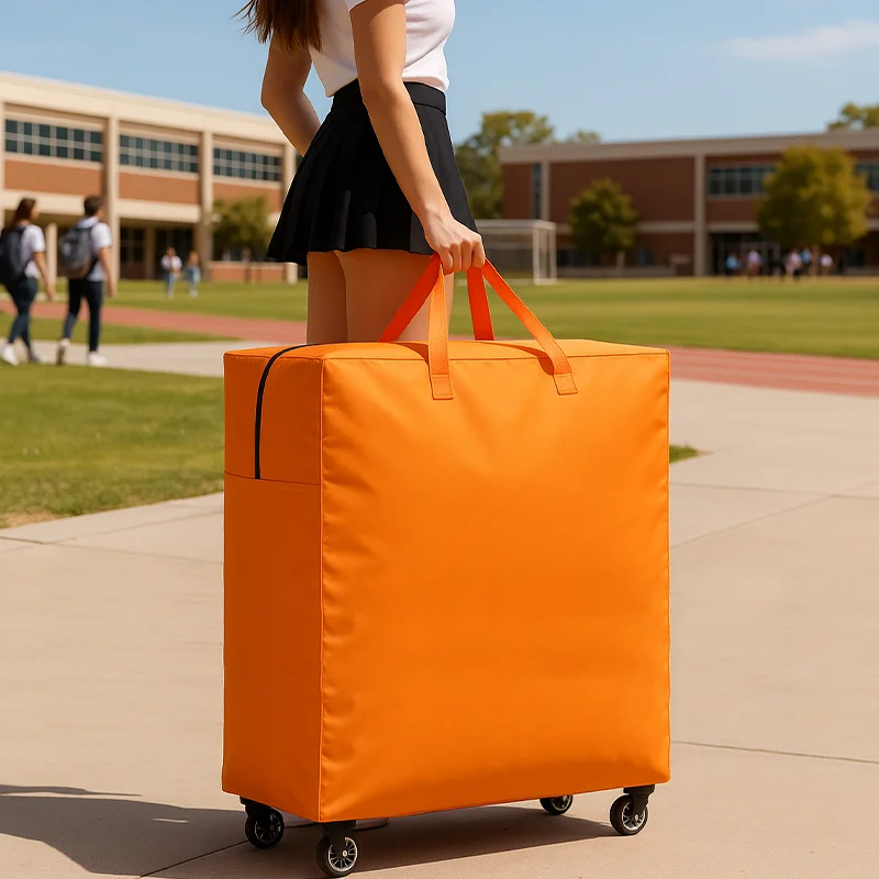 Zippered Handle Travel Storage Bag Foldable Large Capacity Wheeled Moving Bag Durable Clothes Organizer for Moving Supplies