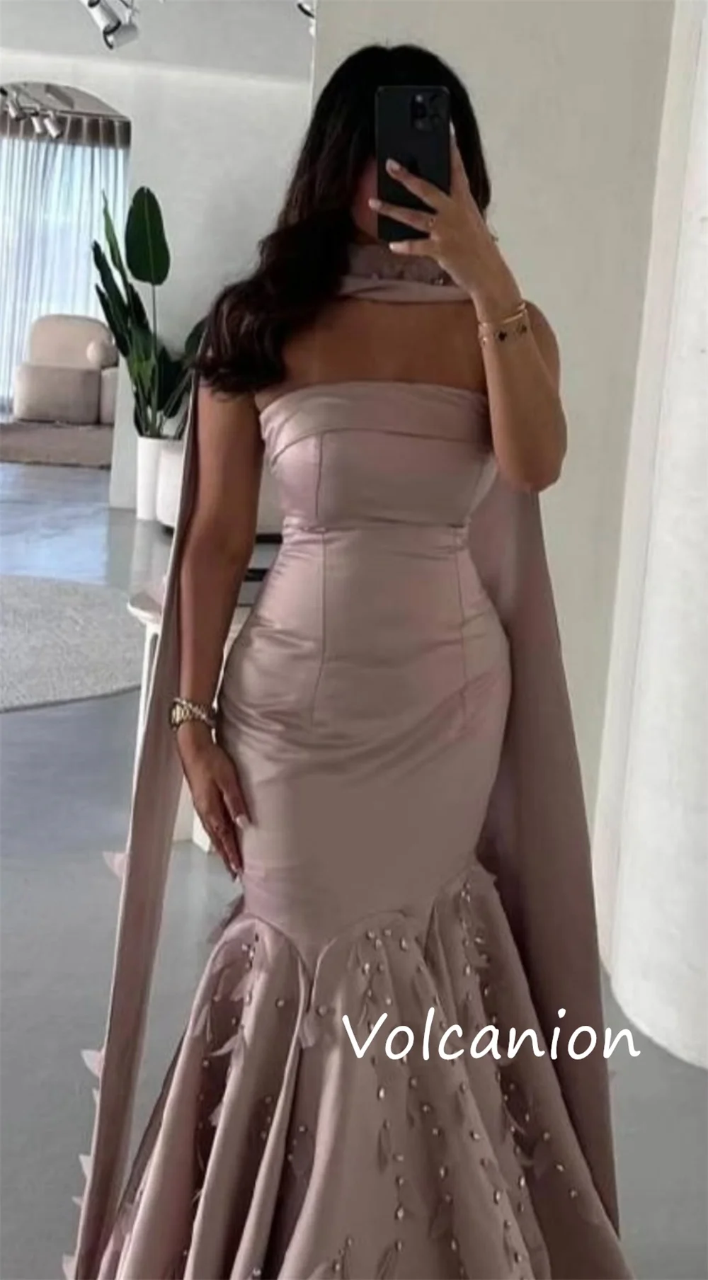 Customized Fashion Charmeuse Sequined Pleat Trumpet Strapless Long Dresses Bespoke Occasion Exquisite
