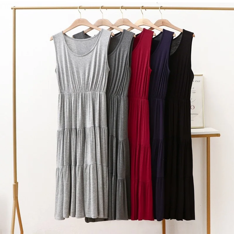 Vestido Longo Sem Alças de Modal para Mulheres, Estilo de Lazer em Casa, Cintura Elástica, Saia em Camadas, Tamanho Plus, Sem...