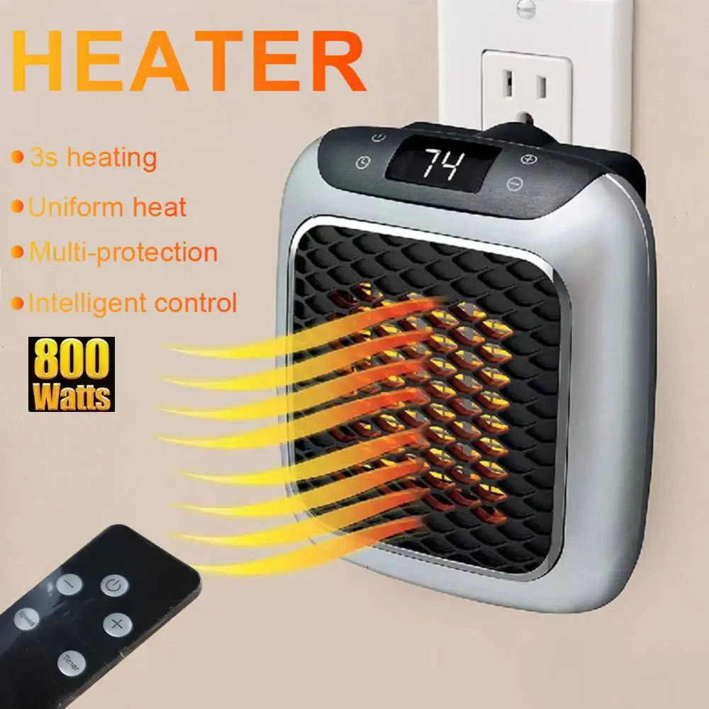 2-in-1 EU Plug In 800W Heater Space-Saver Wall Mountable or Portable Mini Heater with Quiet Operation for Personal Spaces Indoor