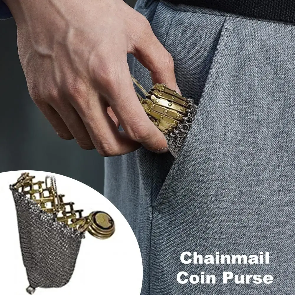 Chainmail Coin Purses Vintage Pocket Wallet Double Mesh Coin Holder with Twist Lid Gate Top Collectible Retro Style Wallet