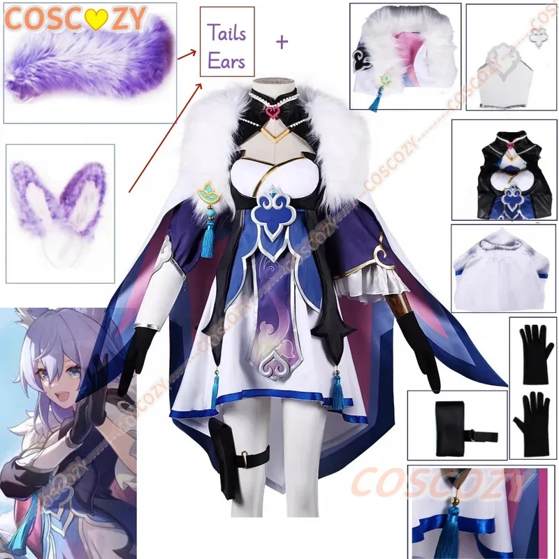 

Honkai Star Rail Baiheng Косплей Костюм Хвост Уши Foxian Archer Pilot Fox Baiheng Косплей Женское Платье Хэллоуин Униформа