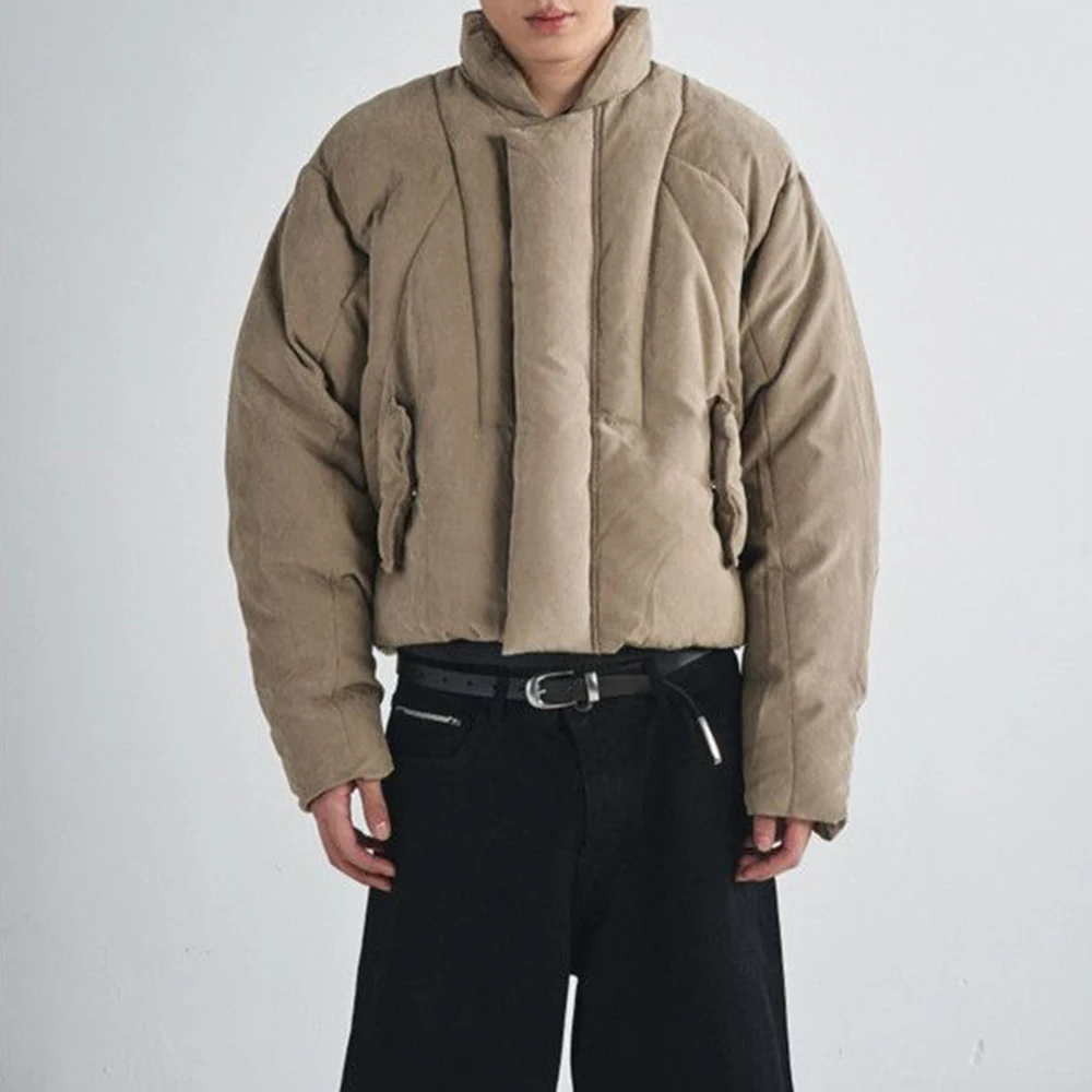 

2025 Winter New Men's Solid Color Long-Sleeved Cotton Jacket American Retro Fashion Trendy High Street Casual Loose Men's Top