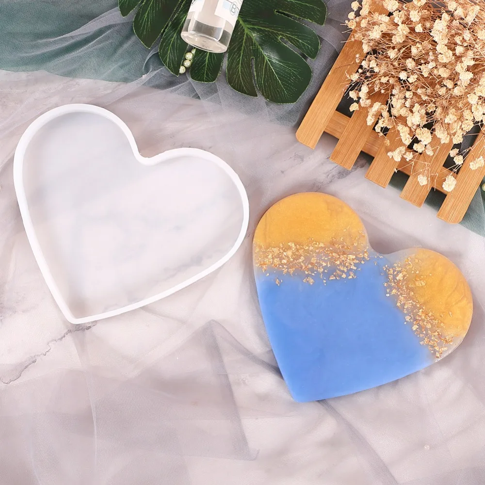 4 PCS Craft 4 Size Love Heart Shape Epoxy Mold Large 6/11/15/19cm Coaster Molds Silicone Resin Molds for Coaster Making