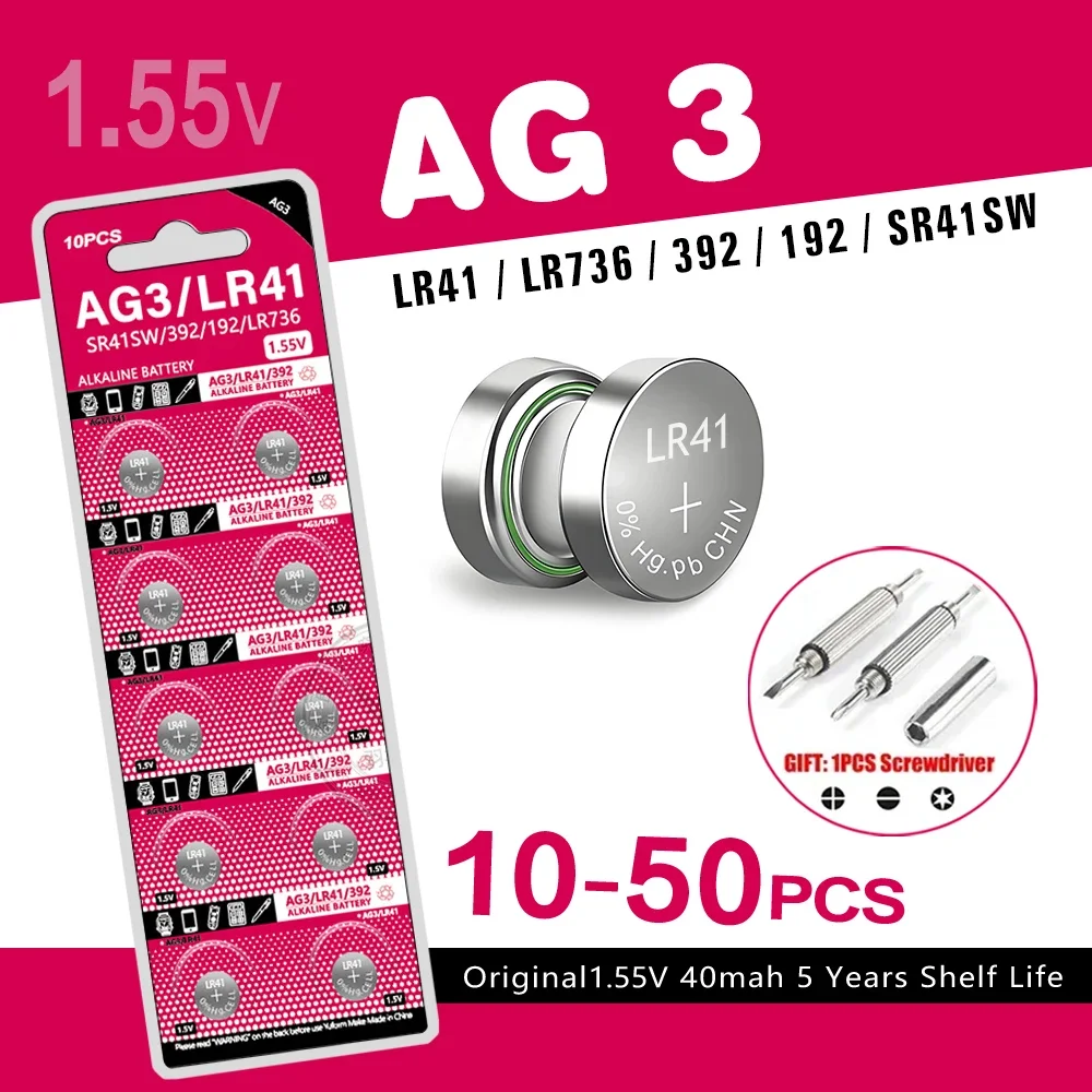 10-50Pcs High Capacity LR41 Alkaline Batteries AG3 L736 392 384 192 Premium 1.5V Button Coin Cell Batteries for Medical devices