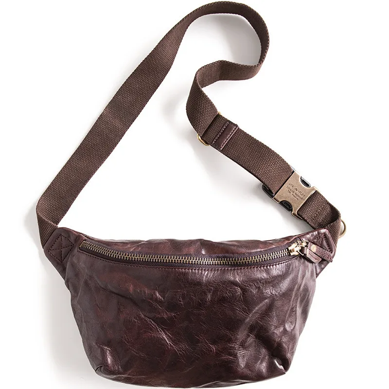 Borsa da petto da uomo in vera pelle di lusso vintage di alta qualità moda casual marsupi in pelle di vacchetta borse a tracolla borsa da cintura per adolescenti