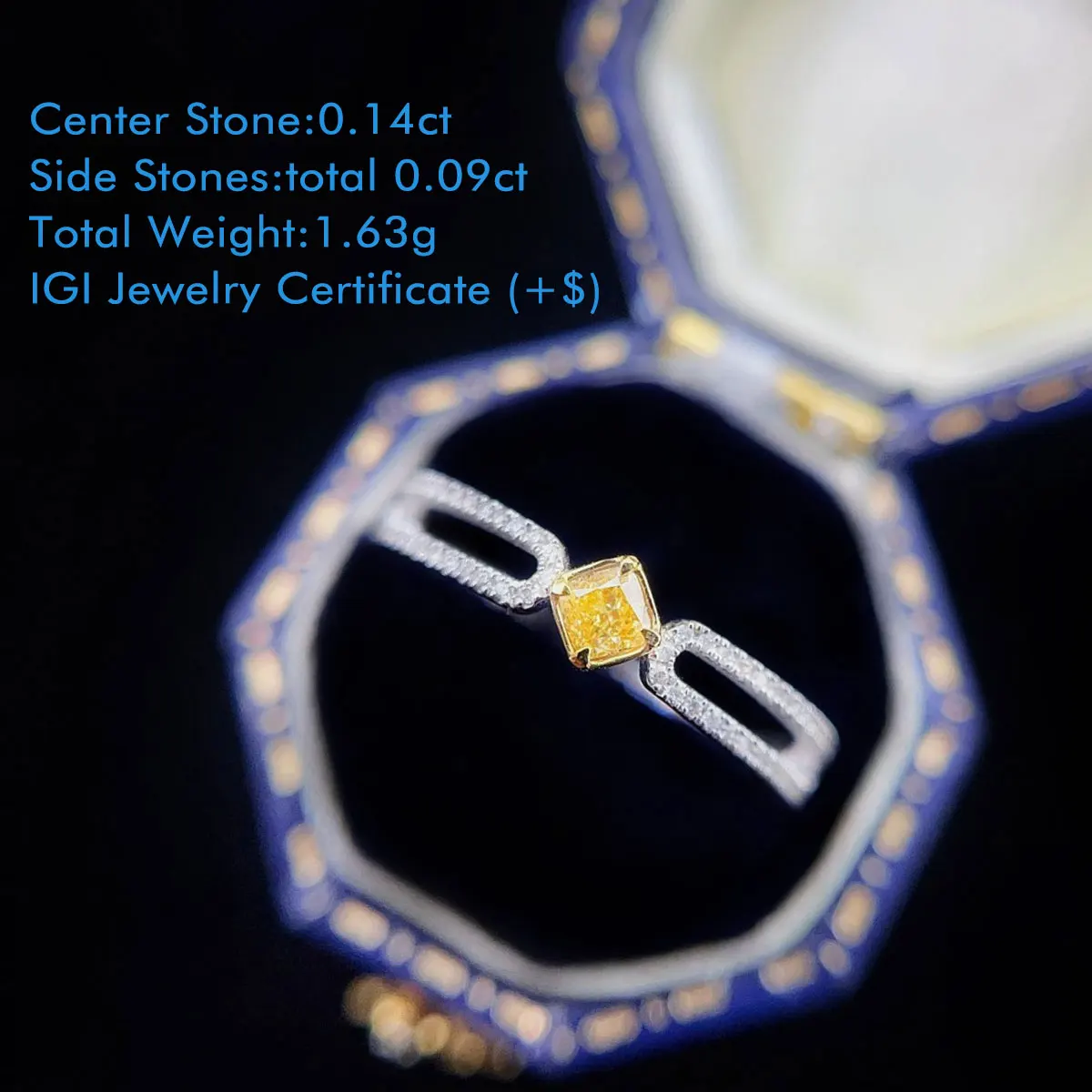 18K White Gold Cushion Cut Diamond Ring Pavé Open-Work Shank Natural Diamond Ring Elegant Fancy Yellow Diamond Ring For Women