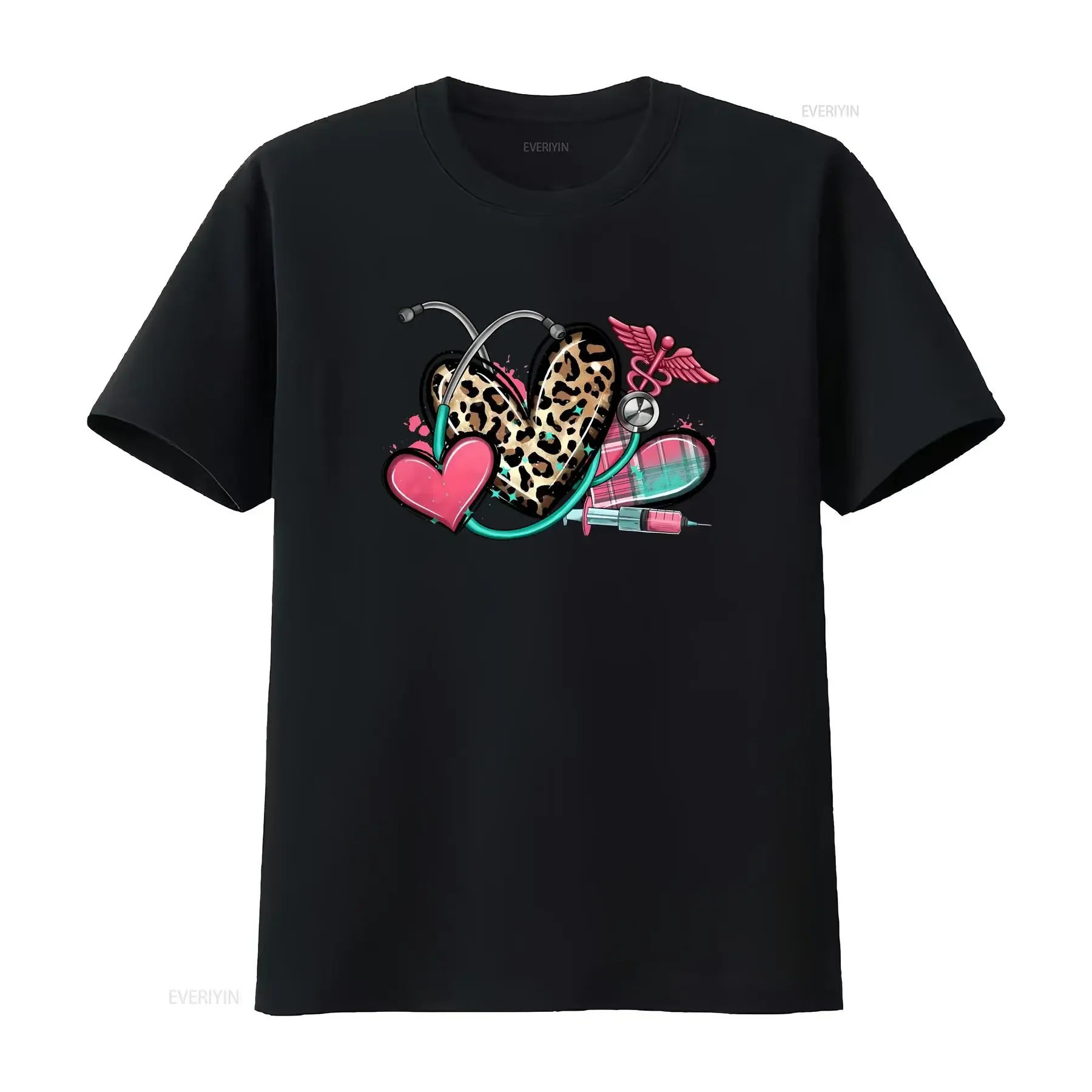 Nurse HearT T Shirt Leopard Women GifT Cute Typography vintage Washed Versatile homme Soft Unisex Comfortable