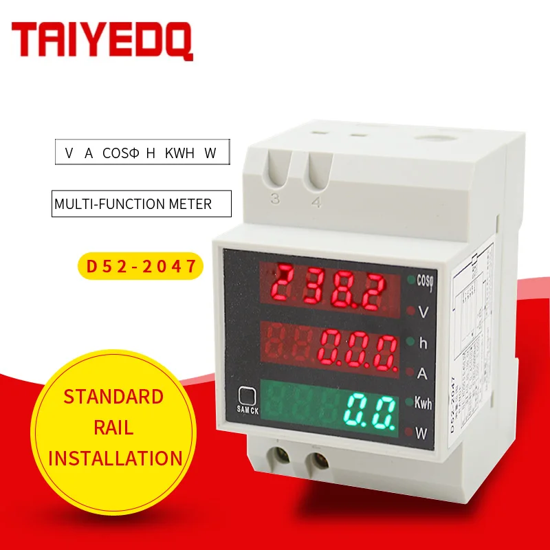 D52-2047 Power Energy Voltmeter Electrical Multi-function Digital Meter Din Rail Meters Power Consumption Meter AC200V-450V