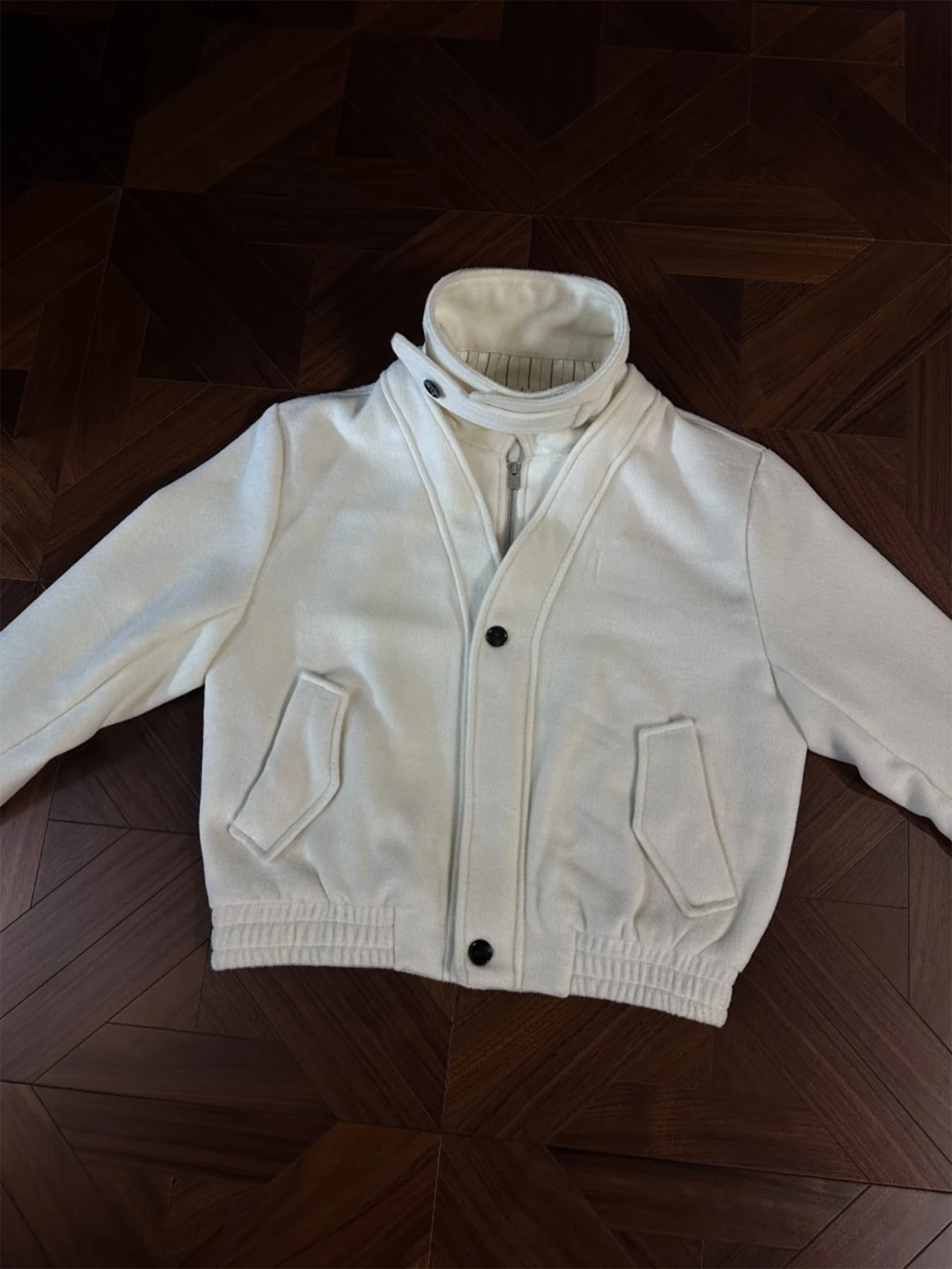 

Мужская шерстяная куртка свободного кроя с регулируемым воротником, двойной застежкой, декорированная молниями, весенняя, утепленная, на молнии