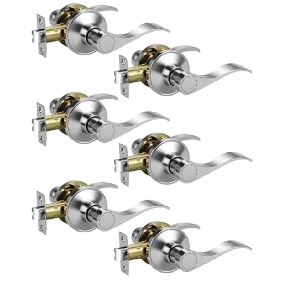 

Door Knob Interior, Passage Handle for Hallway Closet, Wave Style Levers, Interior Door Handle Without Lock
